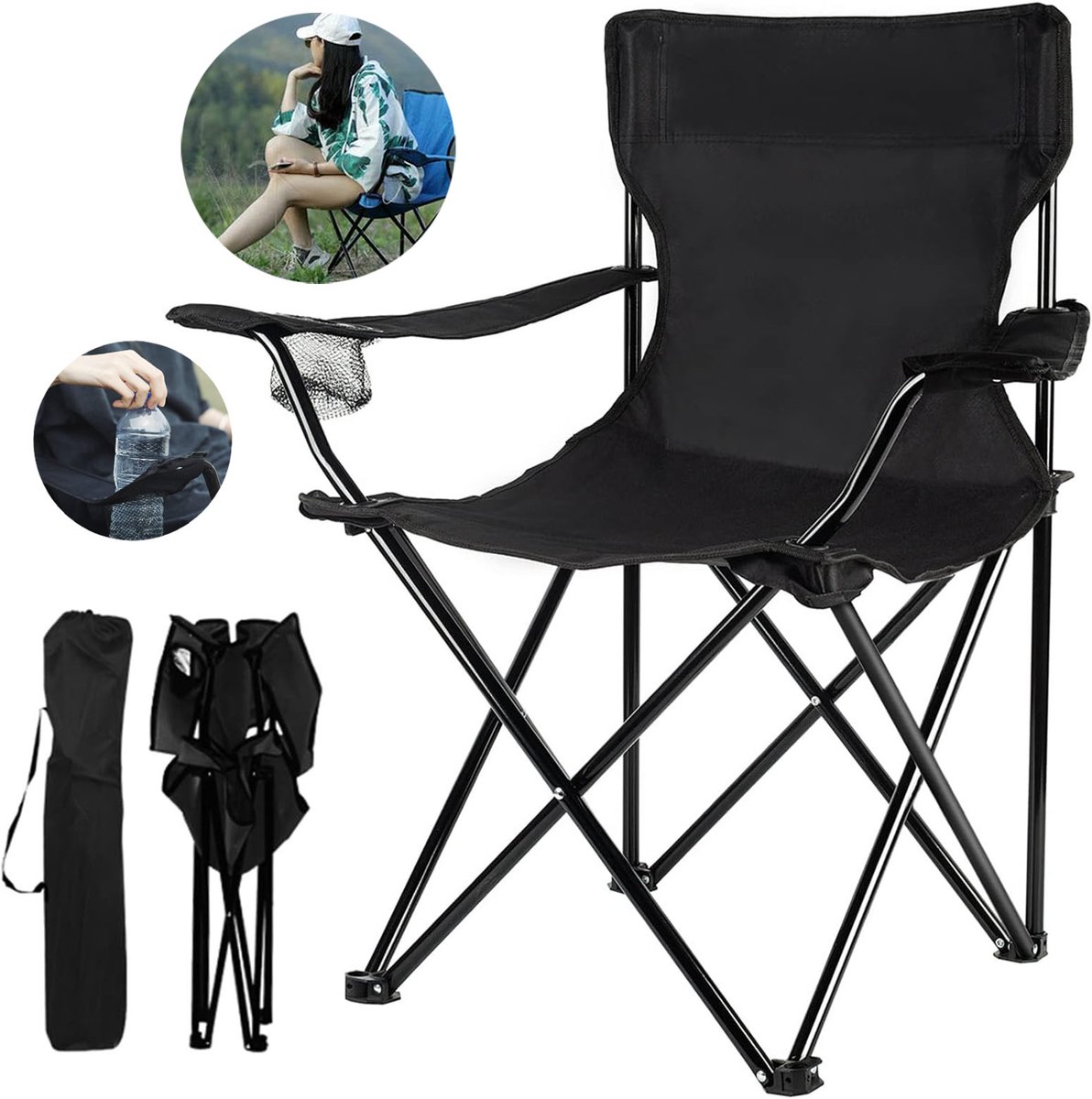 Inklapbare Campingstoelen, Lichtgewicht Design Loungestoel, Ligstoel Met Bekerhouder.