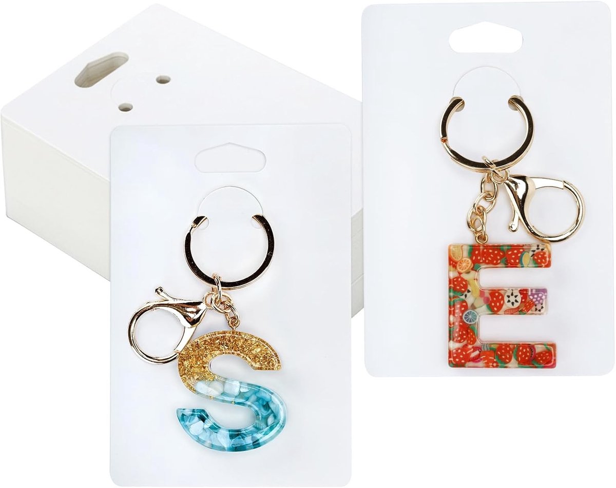 Pack van 100 Displaykaarten voor Sleutelhangers en Oorbellen - Kraft Papier, 12 x 8 cm, DIY Sieraden Presentatie, Wit