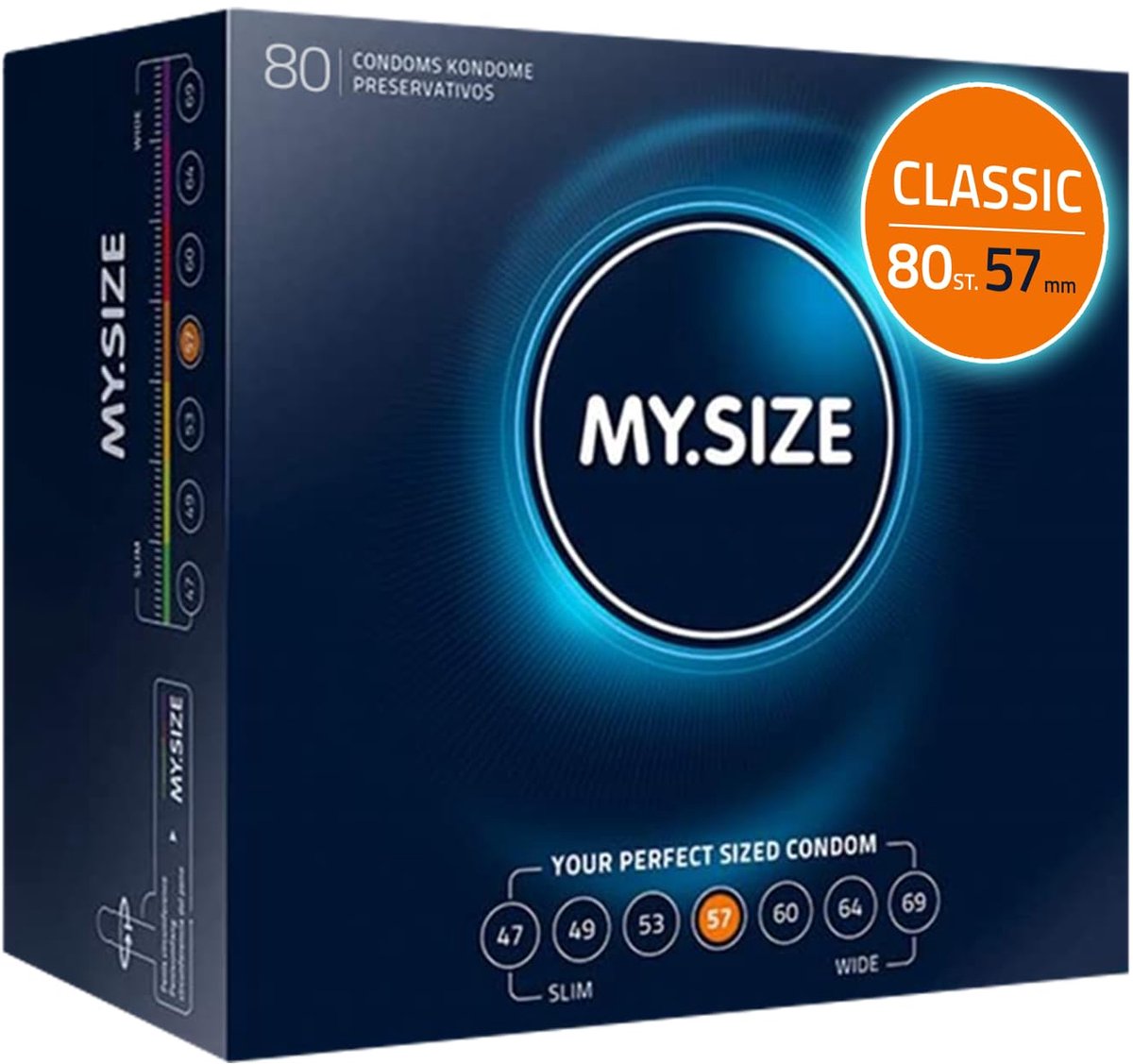 MY.SIZE Classic condooms maat 4 I 57 mm breed I 80 stuks mega pack I premium condooms extra dun I condooms true to touch gossamer I dunne 0,07 mm wanddikte I condooms veganistisch