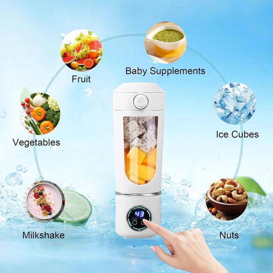 Portable Blender - Smoothie Maker Mini Mixer - Gezonde Drankjes Maken - 12 Scherpe Bladen - 700 ml - Wit — afbeelding 5
