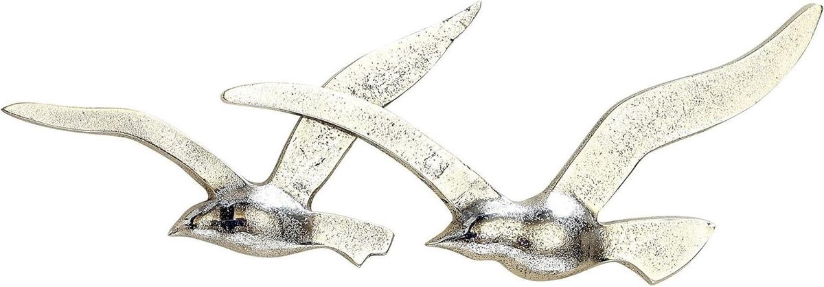 Wanddecoratie vogels - Metalen muurdecoratie - Woonkamer decoreren - Maritiem ontwerp - 2 stuks - Zilver