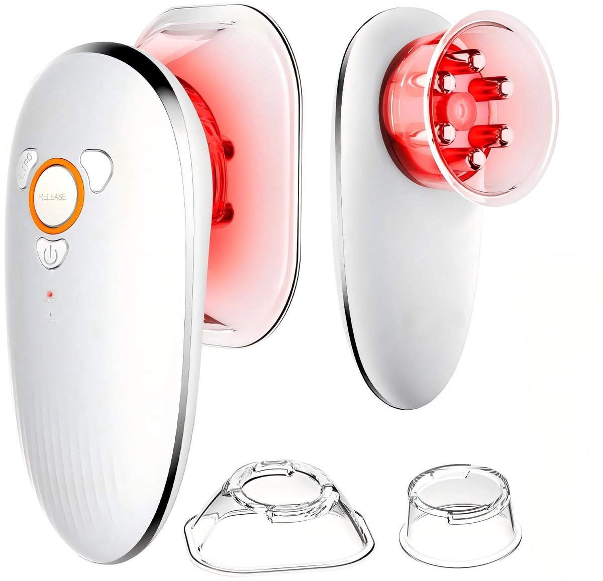 Massage Apparaat voor Gezicht, Buik, Dijen, Armen en Benen - Roodlichttherapie, EMS-Microstroom en Vacuümcupping - Elektrische Cellulite Massager en Body Sculpting Apparaat - Wit