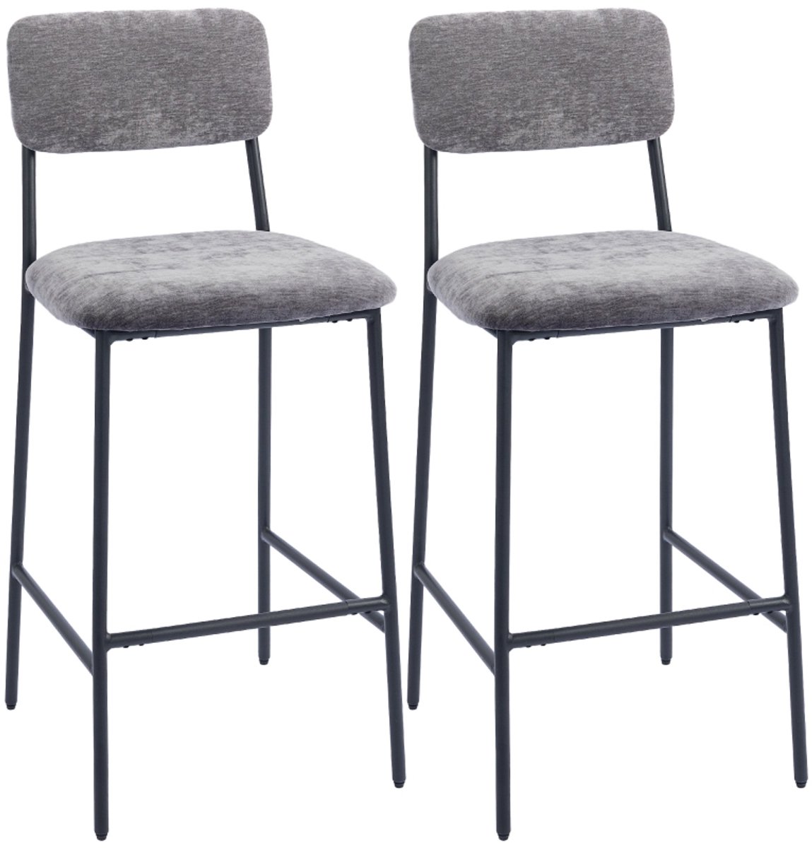 Clruro Barkruk Set van 2 - 45,5 x 48 x 101 cm - Hoge Rug en Voetsteun - Chenille/Staal - Grijs