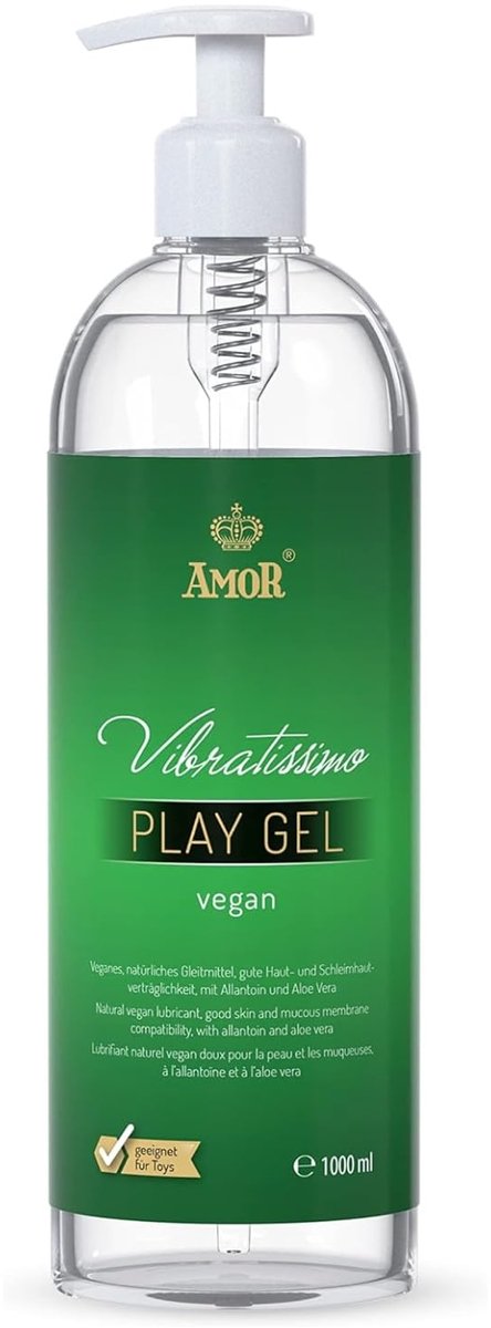 Vibratissimo Play Gel vegan 1000 ml I Glijmiddel zonder dierlijke ingrediënten I Waterbasis glijmiddelen I Glijmiddel Gel geschikt voor siliconen speeltjes & latex condooms I water gebaseerde smering