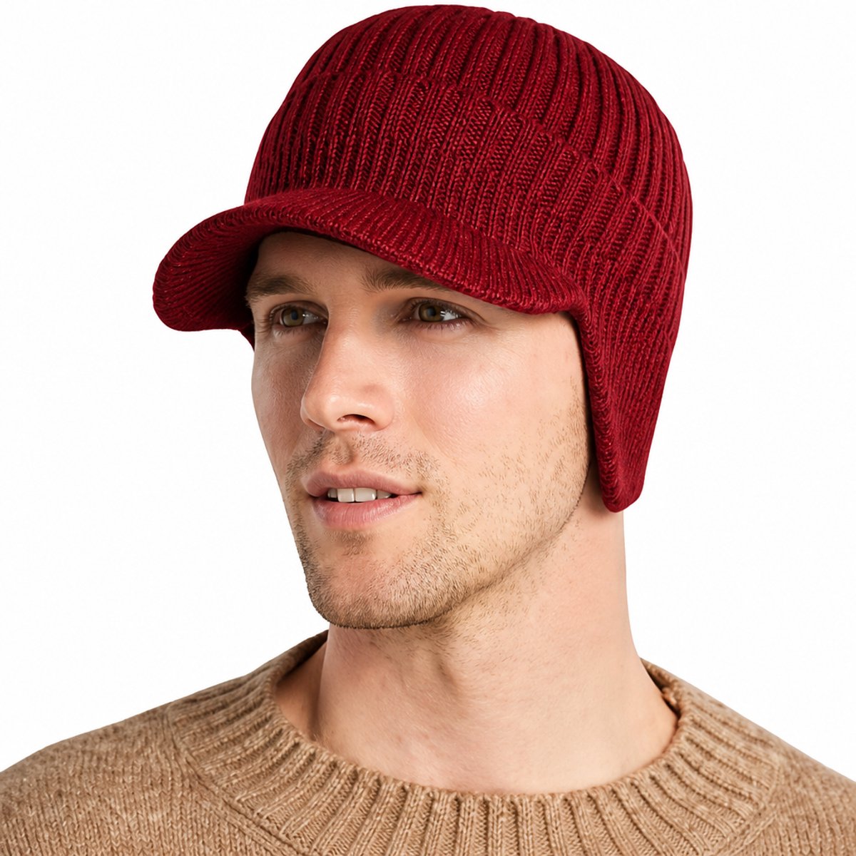 ECTEATOY® Unisex gebreide muts - Skimutsen voor de herfst en winter - Verdikt wollen fleece - Winddicht en oorbeschermend voor warmte - 54-59 cm - Geschikt voor iedereen - Rood