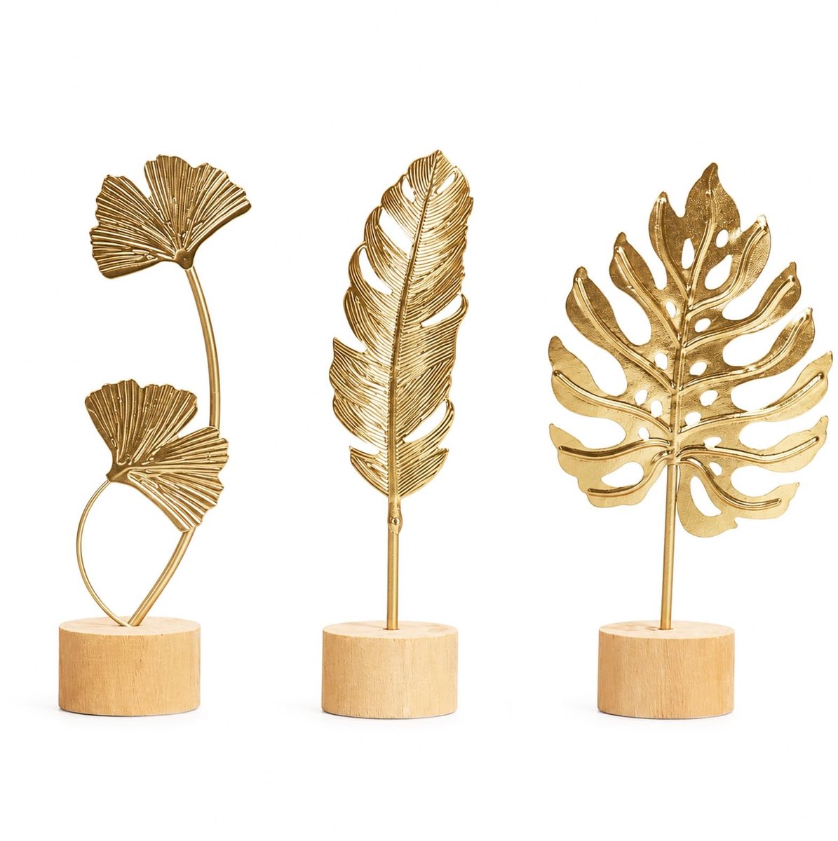 Omgoods - Set van 3 Gouden Bladsculpturen van Metaal