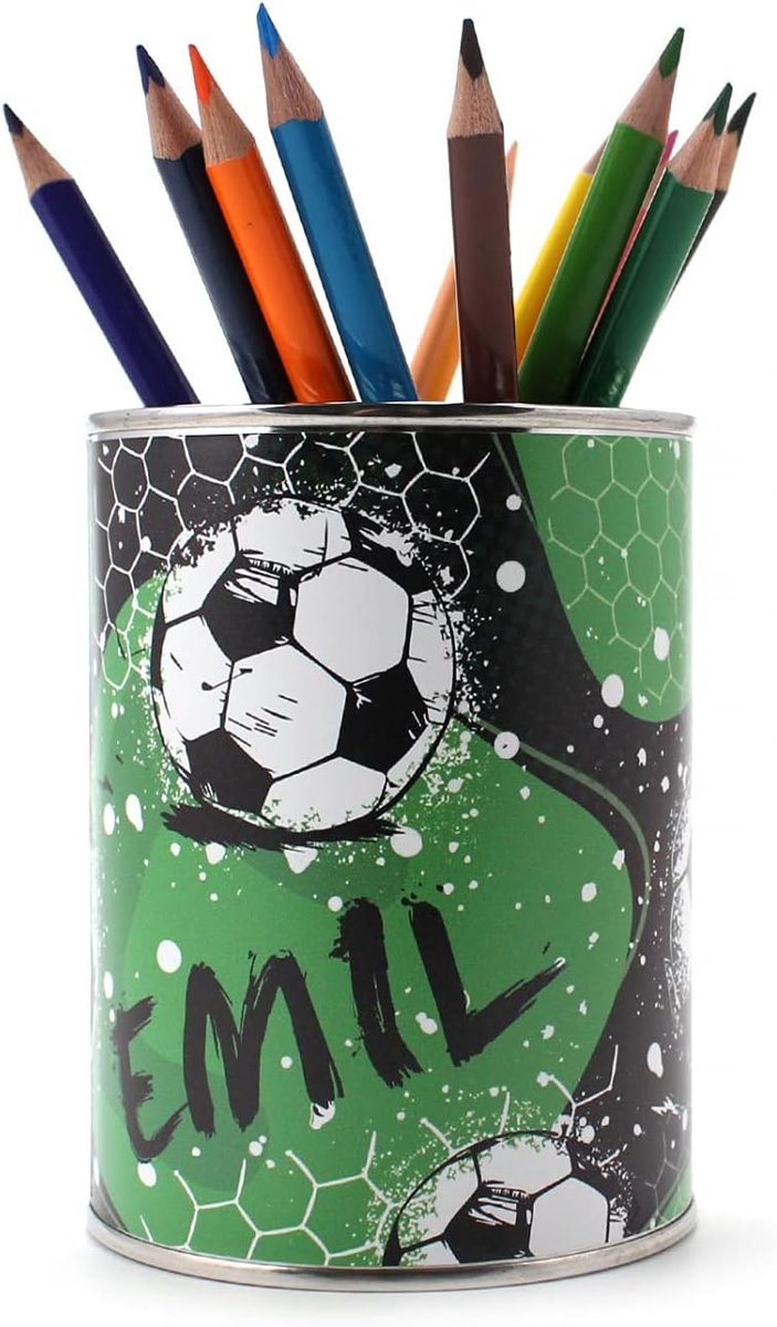 Gepersonaliseerde pennenhouder voetbal met naam - zonder pennen - pennenkoker pennenhouder bureau organizer jongen