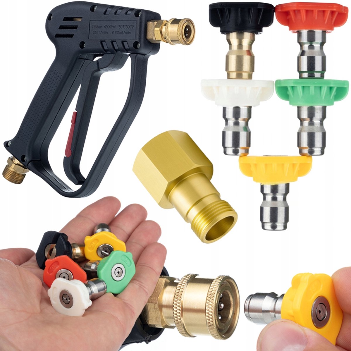 Rosfix Spuitmond Set - 5 Spuitmonden + Spuitpistool M22 EasyLock - Messing 300 Bar - Voor Gevel - Geschikt voor Kärcher