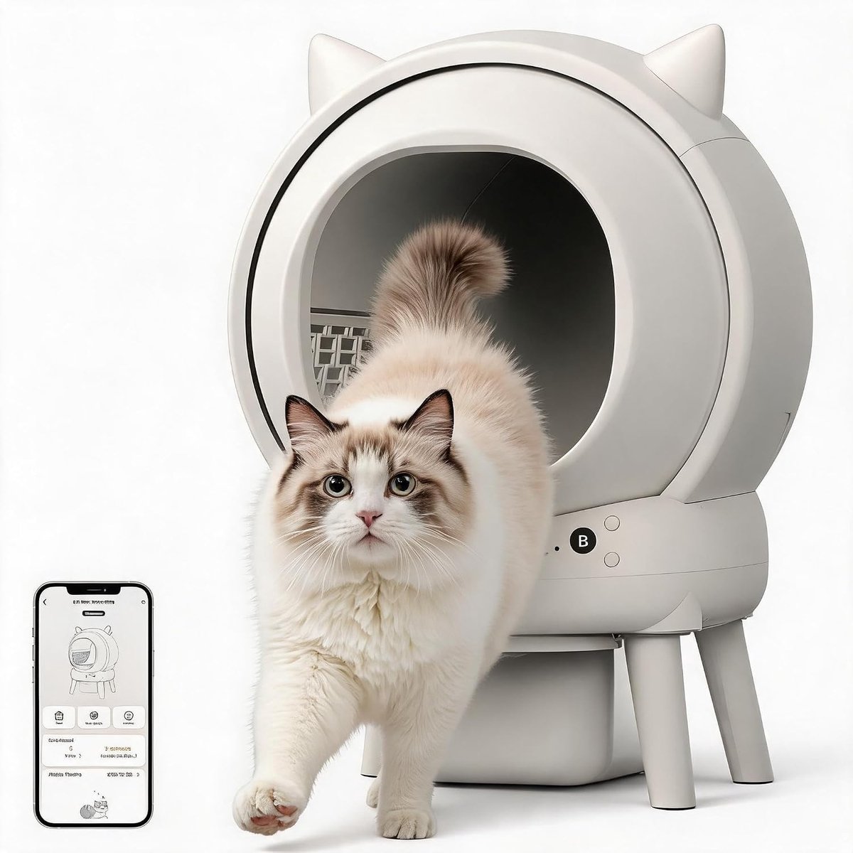 XXL zelfreinigende kattenbak – Gesloten kattenbak met grote inhoud van 60 liter – Veiligheidssensoren – Geurbestrijding – Bediening via app – Automatische kattenbak voor meerdere katten
