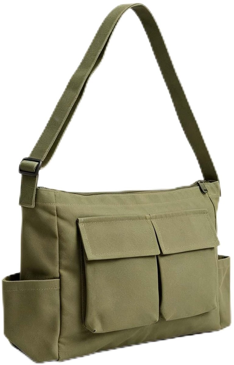 Omgoods - Canvas Tas Dames Y2K Stijl als Messenger Bag (Groen)