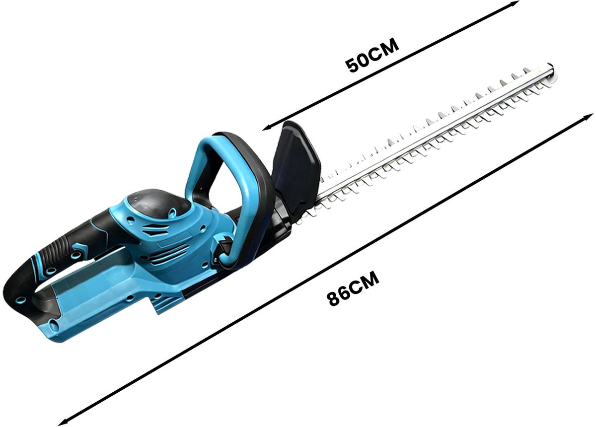 Accu Heggenschaar 50 cm met Dubbelzijdig Mes – Heggentrimmer voor Heggen en Struiken – Inclusief Meshoes, Veiligheidsbril, Handschoenen en Handbeschermer – Zonder Accu en Lader