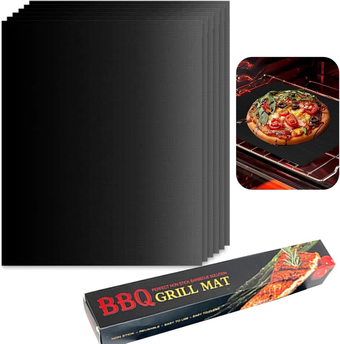 BBQ Grillmatten - Zwart - 40 x 30 cm - Hittebestendig en Snijdbaar - Voor Gasgrill, Houtskool, Oven en Elektrische Grills