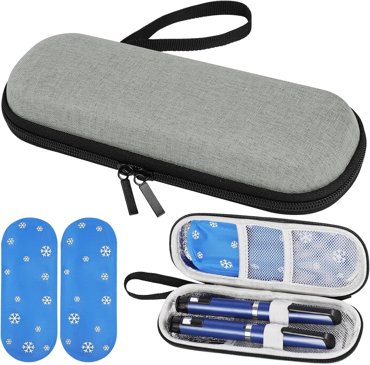 SnelShoppen - Diabetic Bag - Diabetes Cooler Bag met 2x Gel Ice Bag Temperatuurweergave - Draagbare Insuline Medicijn Koeltas voor Reizen, Houdt Medic