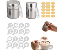 Cacaostrooier Set - Zilver - 5 x 7,5 cm en 6,5 x 8,5 cm - Roestvrij Staal met Vershouddeksel - Voor Koffie en Bakken