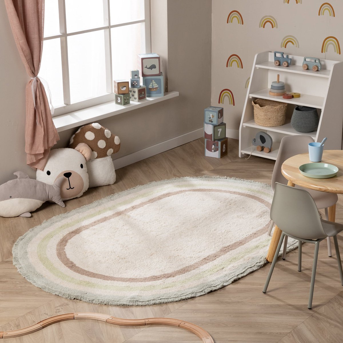 Little Olly Ovaal wasbaar kindervloerkleed - Milo Groen - 200x300cm