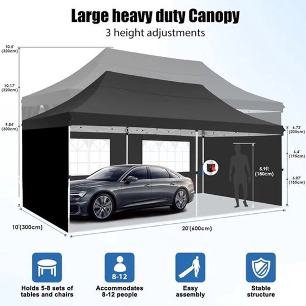 Partytent – Tuinpaviljoen – Feesttent – Inklapbare Tent – Waterdicht Oxford Doek – 3 X 6 Meter – 6 Afneembare Zijwanden - Blauw