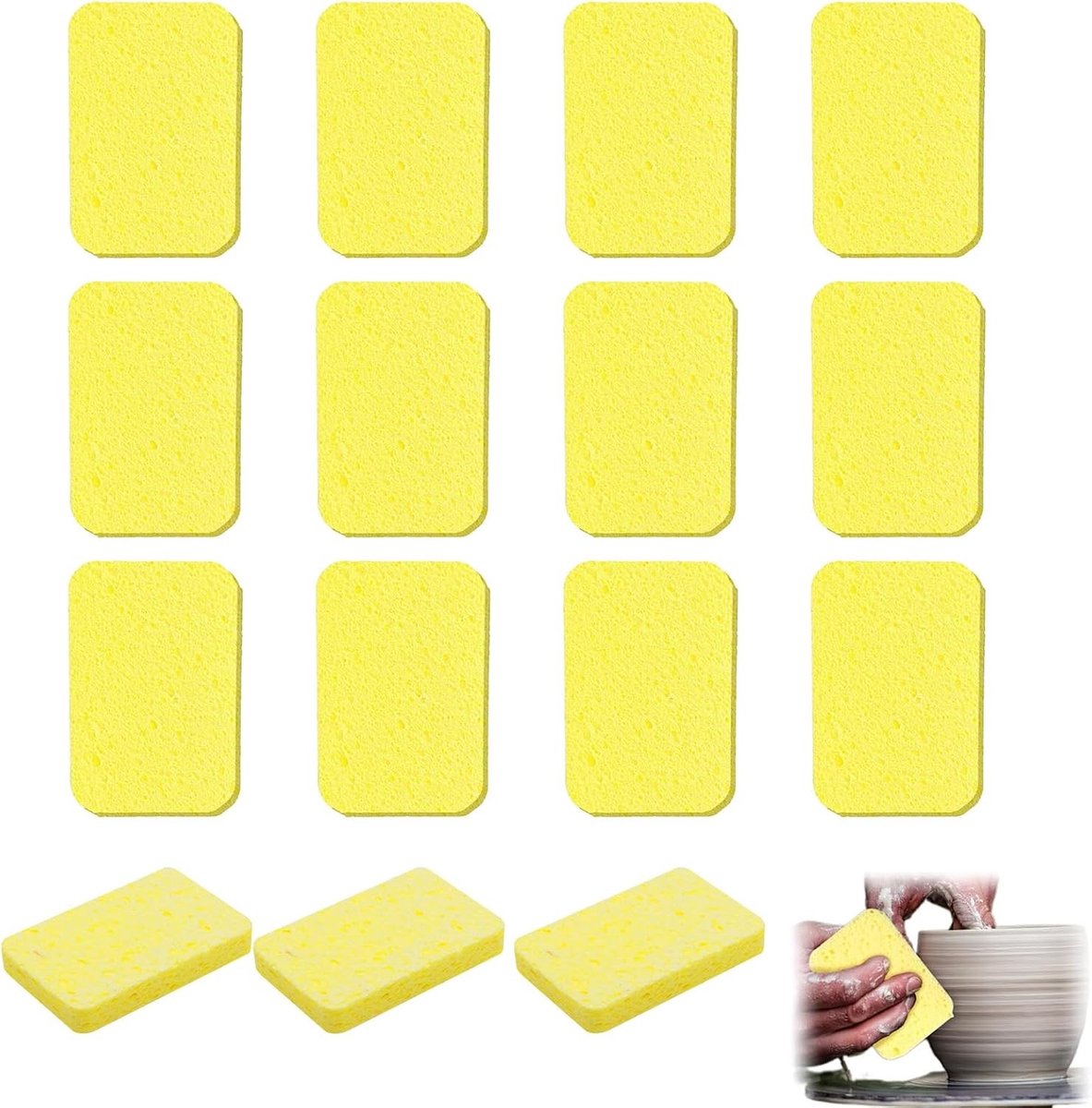 Set van 15 Gele PVA Sponsen voor Keramiek, Schilderen en Modeleren - Ideaal voor Hobbyisten en Creatieve Workshops - 9 x 6 x 1 cm