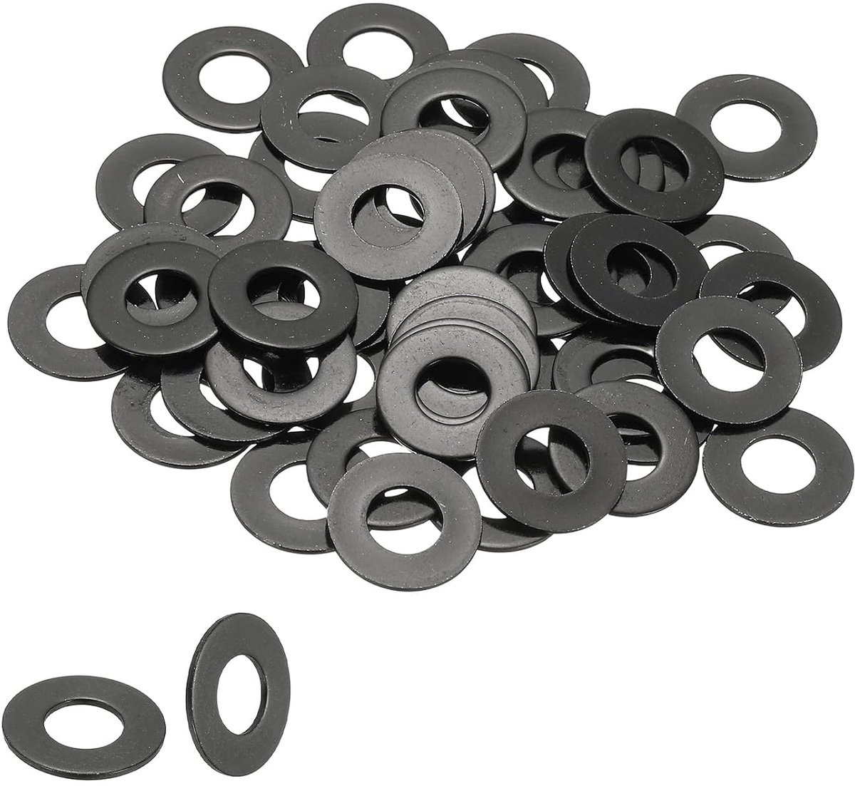 Platte sluitringen M8 5/16" ID x 11/16" OD, 50 stuks 304 roestvrij staal metrische zwarte elektrolytische sluitringen platte afstandsschijf voor schroeven en bouten, zwart