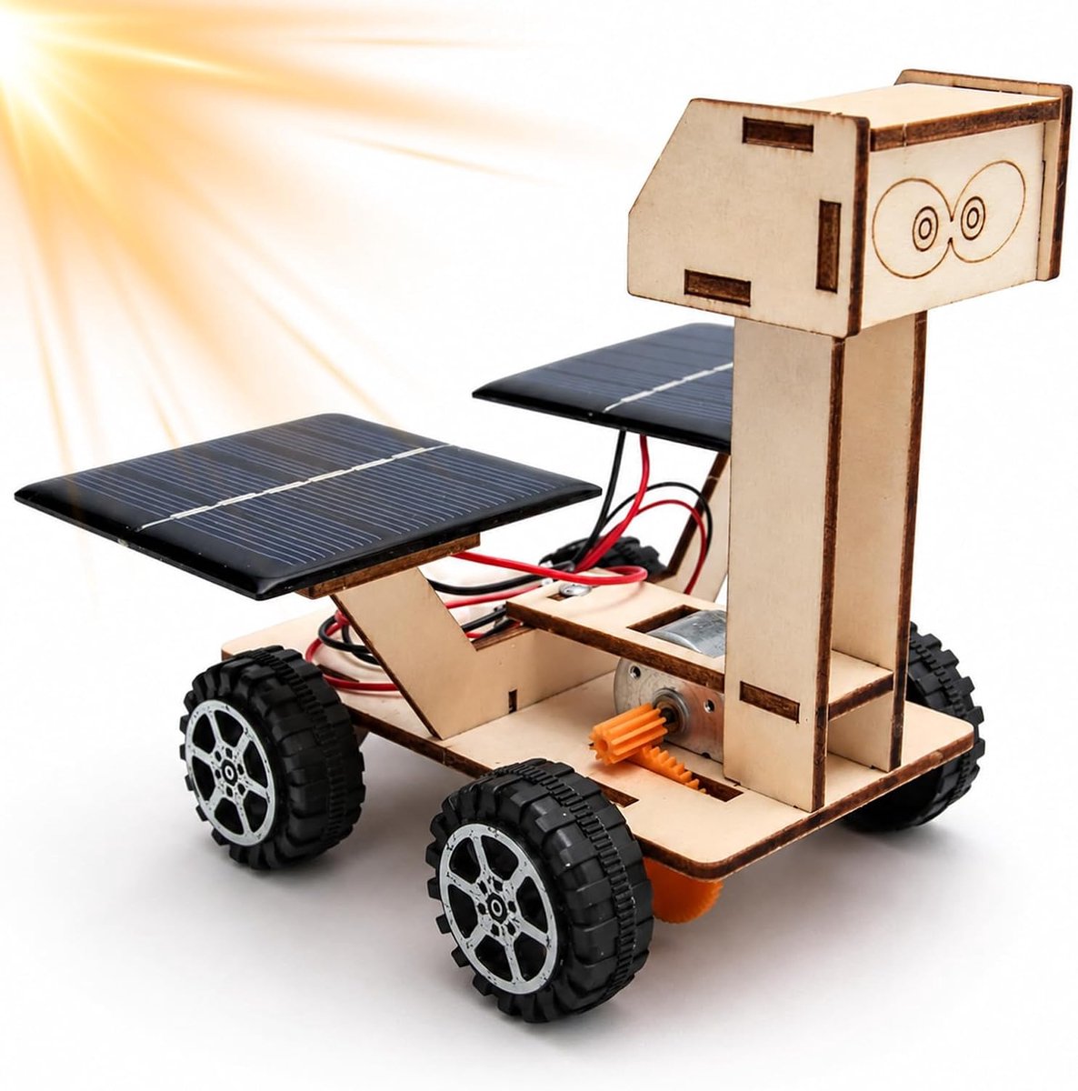 Zonneaangedreven maanrover, zonne-energie houten maanroverbouwpakket, zonneaangedreven 3D houten puzzel, ruimtevaartbouwpakket, DIY technologiekit, experimentenknutselset voor jongens en meisjes