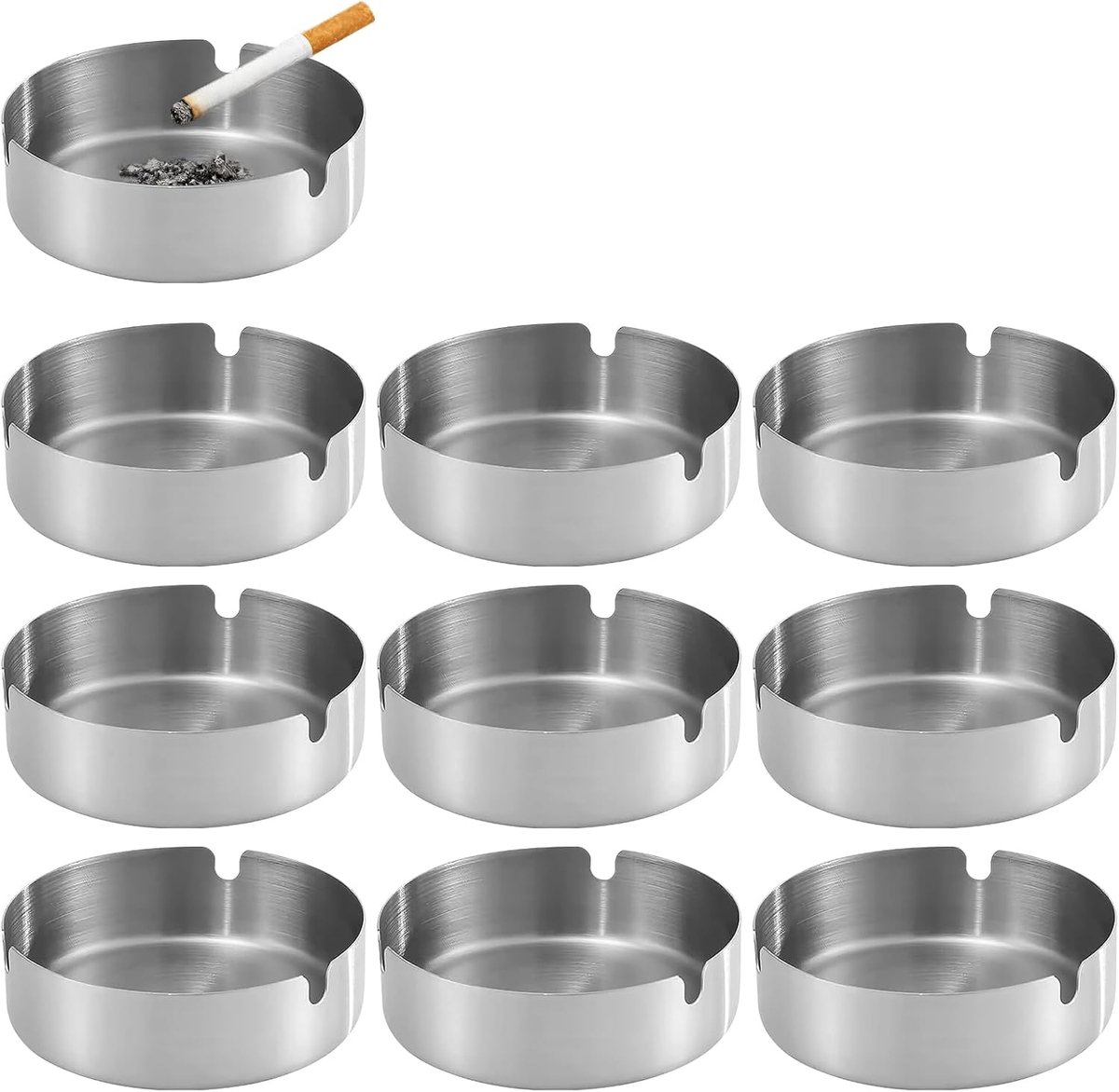 10 Stuks RVS Asbak 8 cm, Moderne Tafel Asbak voor Binnen en Buiten, Geschikt voor Balkon, Kantoor, Feestjes en Barbecues, Zilver