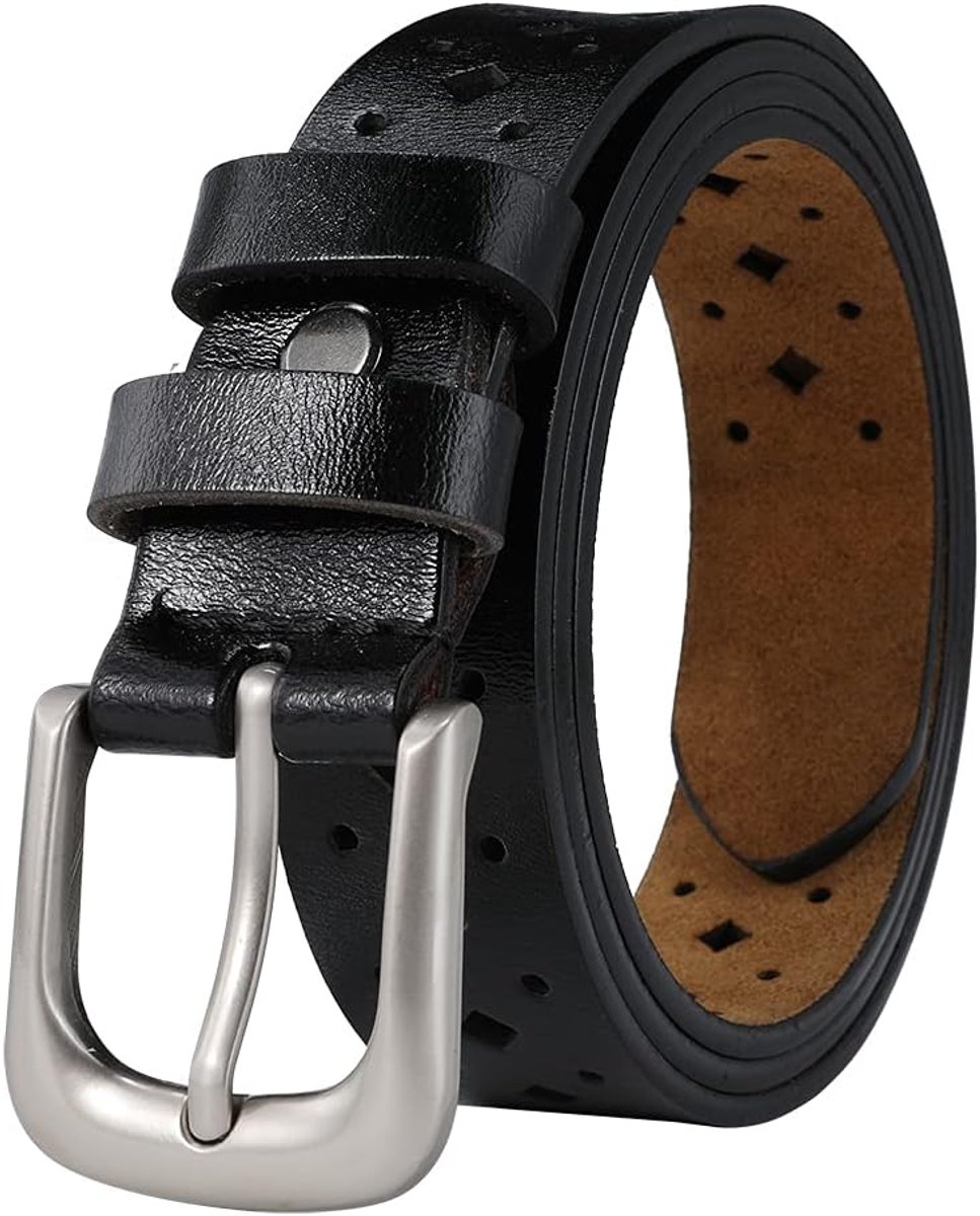 Echt Leer Riem - Normale en Grote Maat Hol Uit 110CM-180CM Vrije Tijd Mode Decoratieve Jeans Riem 3,0CM Brede