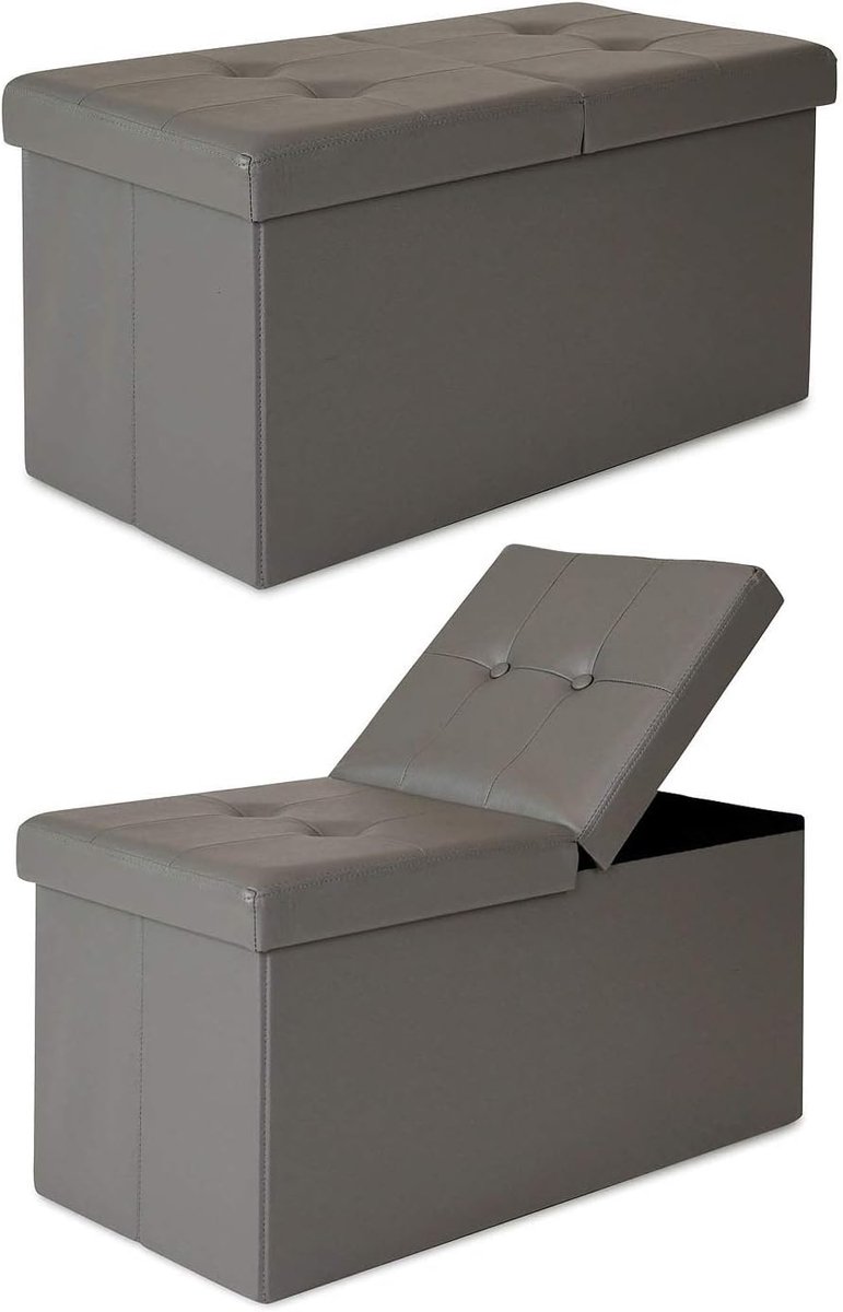 Zitbank met klapdeksel 76x38x38 cm, kunstleer grijs