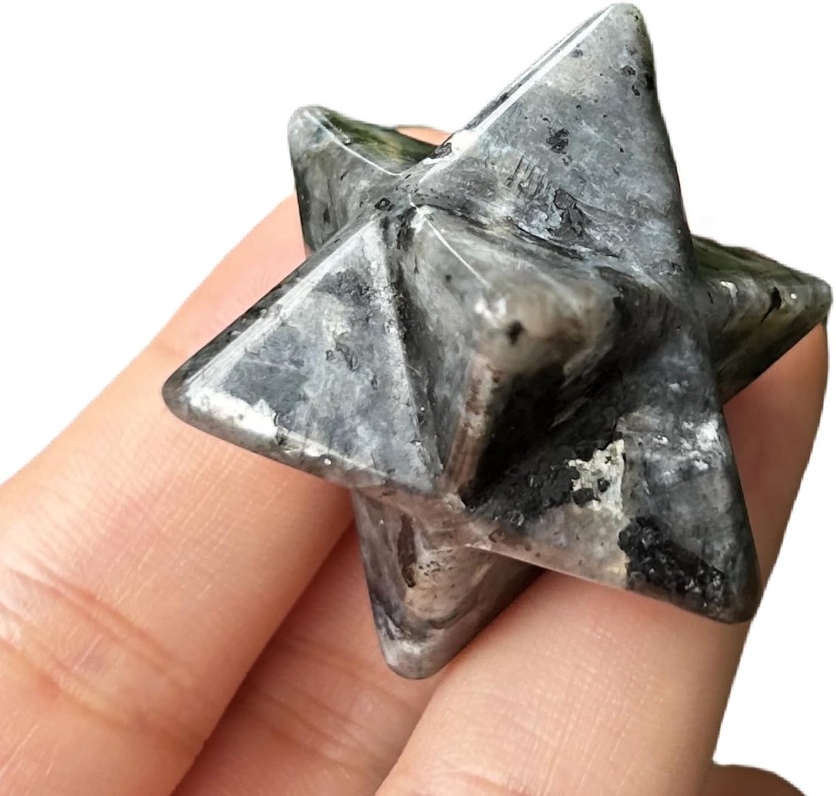 Zwart labradoriet Merkaba kristalbescherming heilige meditatie-energie helende chakra, 2,5 cm zeshoekige sterkristallen en helende steen