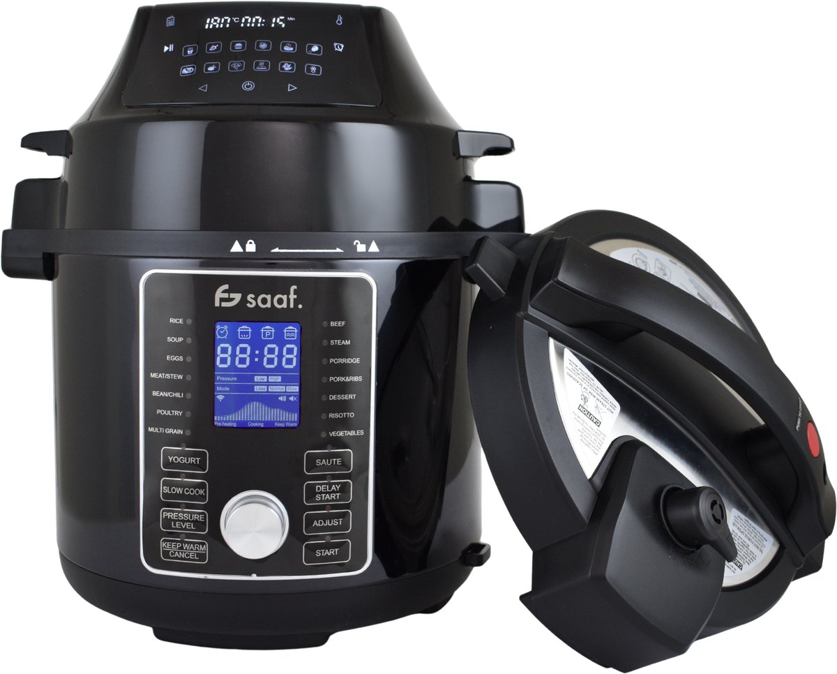 Multicooker Airfryer - 5.8L - PFAS vrij - Slowcooker met timer - Rijstkoker met stomer - Airfryer - Stomer - Snelkookpan - Saaf