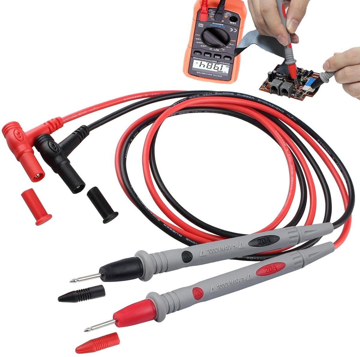 1 paar universele multimeter lijnen, rood en zwart
