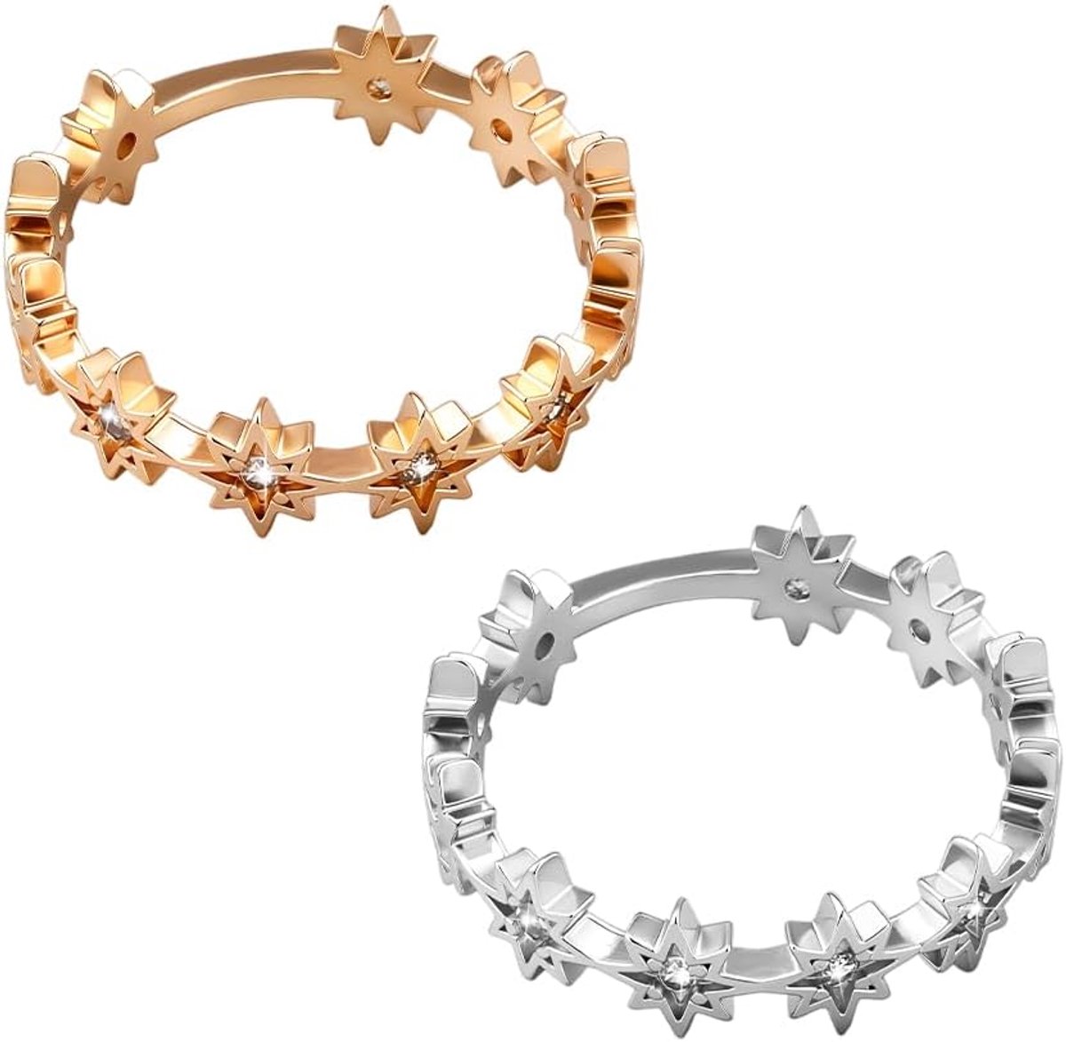 Ringenset met 8 sterpunten, trendy, stapelbare sterringen, kristal, eeuwigheidsring, handgemaakte belofte, vingerringen voor vrouwen, verjaardagsfeestdecoratie