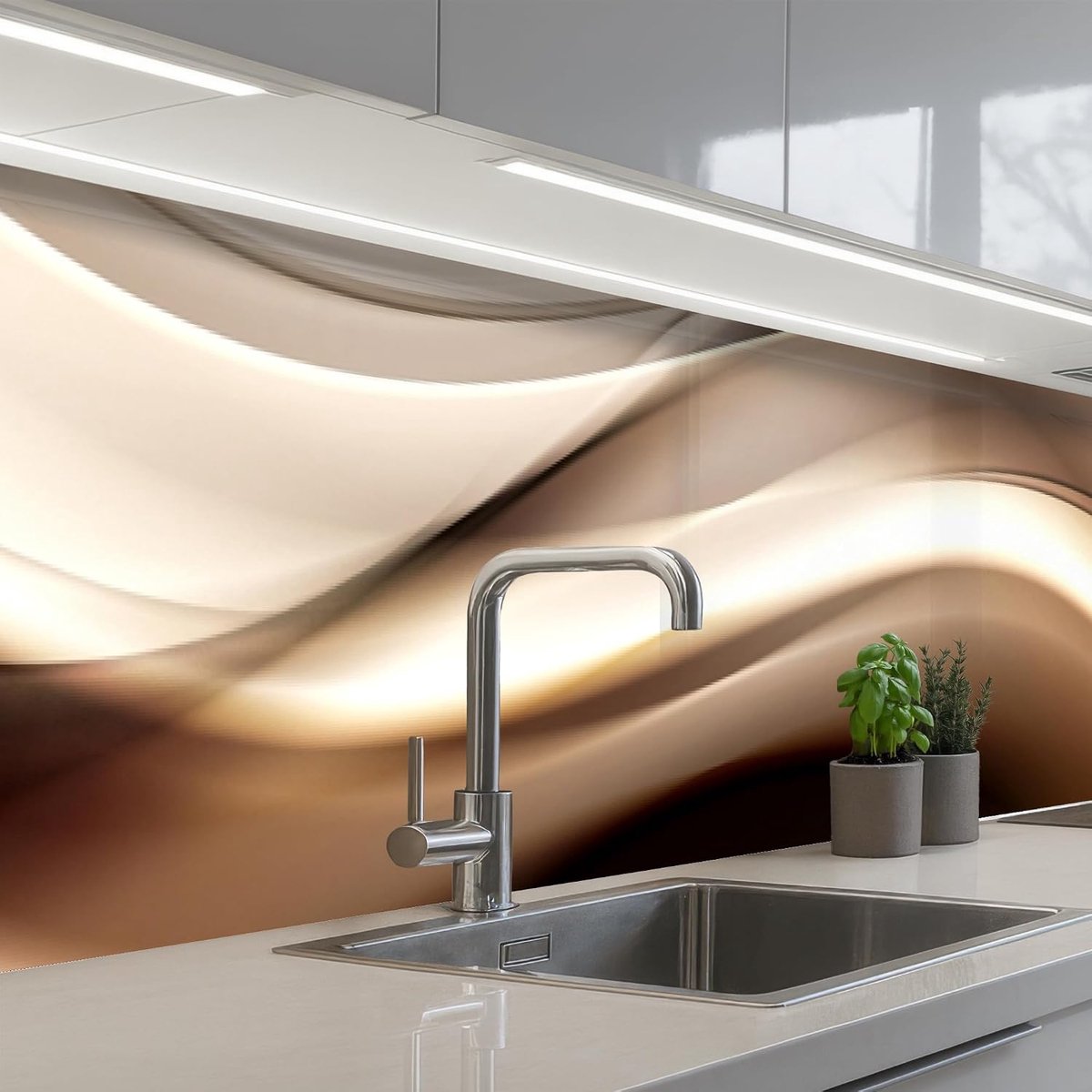 Keukenachterwand 60x400 cm zelfklevend keuken decoratie accessories home kitchen spatscherm Golven - Abstract - Warm Beige