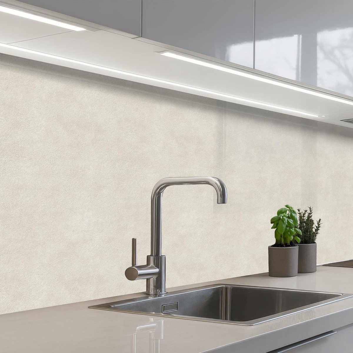 Keukenachterwand 60x250 cm zelfklevend keuken decoratie accessories home kitchen spatscherm Zandkleurig - Modern - Egaal