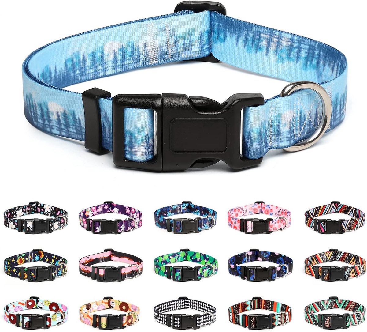 Verstelbare hondenhalsband - speciale ontwerpen, zachte comfortabele duurzame nylon halsband voor kleine, middelgrote en grote honden, S, bos