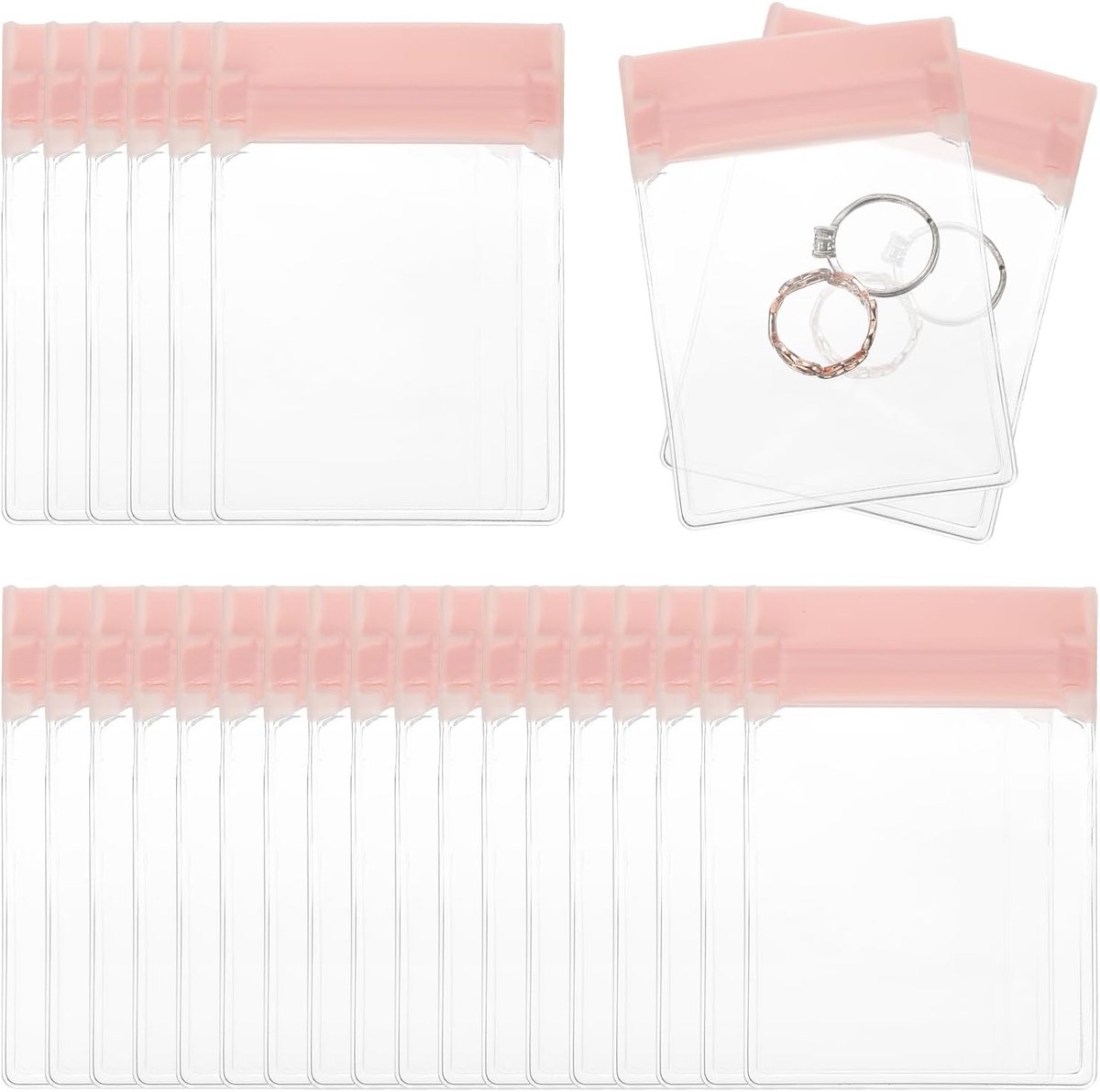 50 stuks anti-aantasting sieraden tassen, EVA rits slot sieraden zakje voor opslag ringen oorbellen, 6 x 9,5 cm, roze