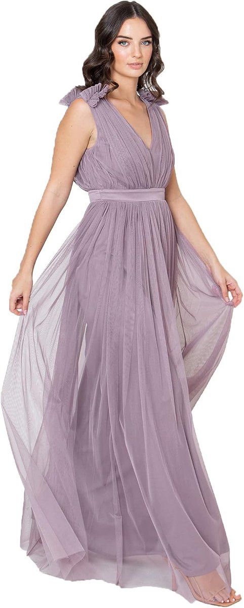 Deluxe Maya Deluxe Maxi jurk met ruches schouder detail dames Bruidsmeisjesjurk