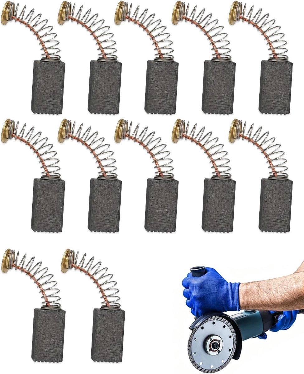 12 koolborstels voor schuurmachine, 5 x 8 x 15 mm, reservekolen voor elektromotor met optimale geleiding en extreme duurzaamheid bij professioneel gebruik