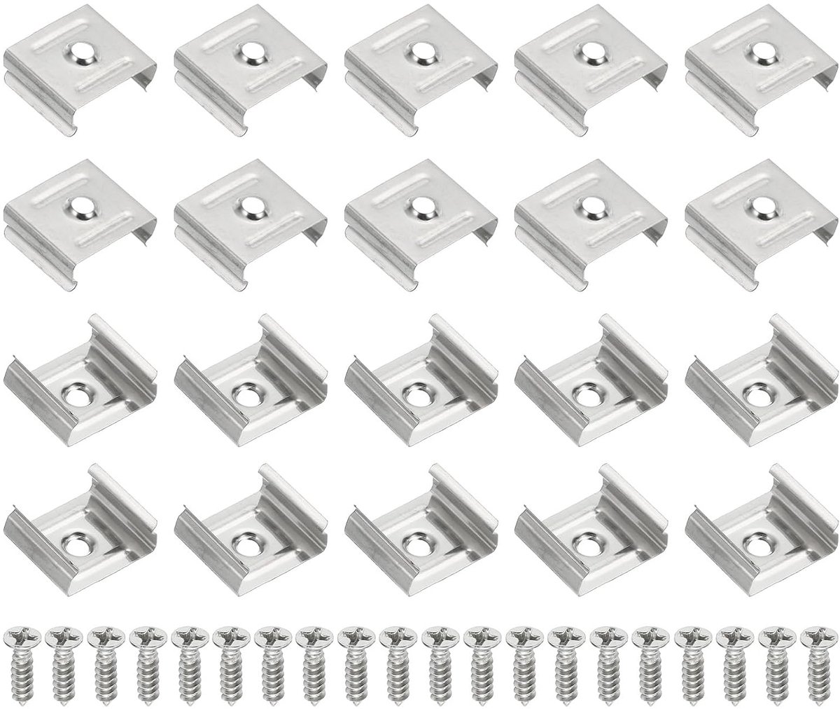 Ledstripclips, 80 stuks, roestvrij staal, montageclips, klemhouder met schroeven voor 19 mm tot 20 mm ledstrips, verlichtingskabel