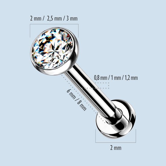 Piercing titanium zirkonia zilver push-up zonder schroefdraad kraakbeen helix tragus piercing lip universele piercing bal plat — afbeelding 2