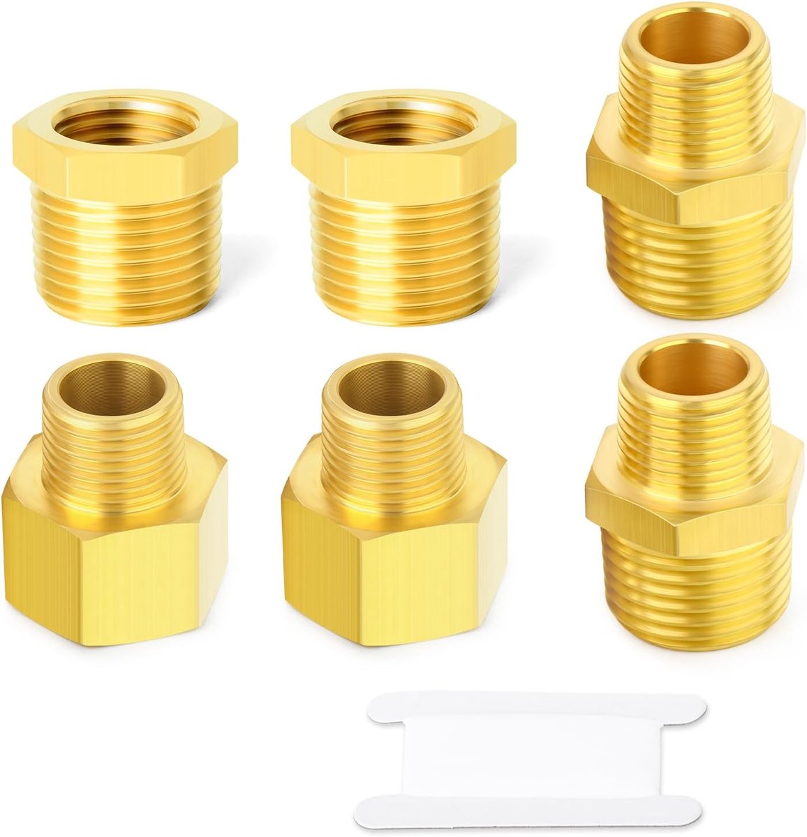 6stuks Messing Pijpfitting, Hex Bushing, Reducer Adapter, Reducing Hex Nipple 3/8 Inch BSP x 1/4 Inch BSP