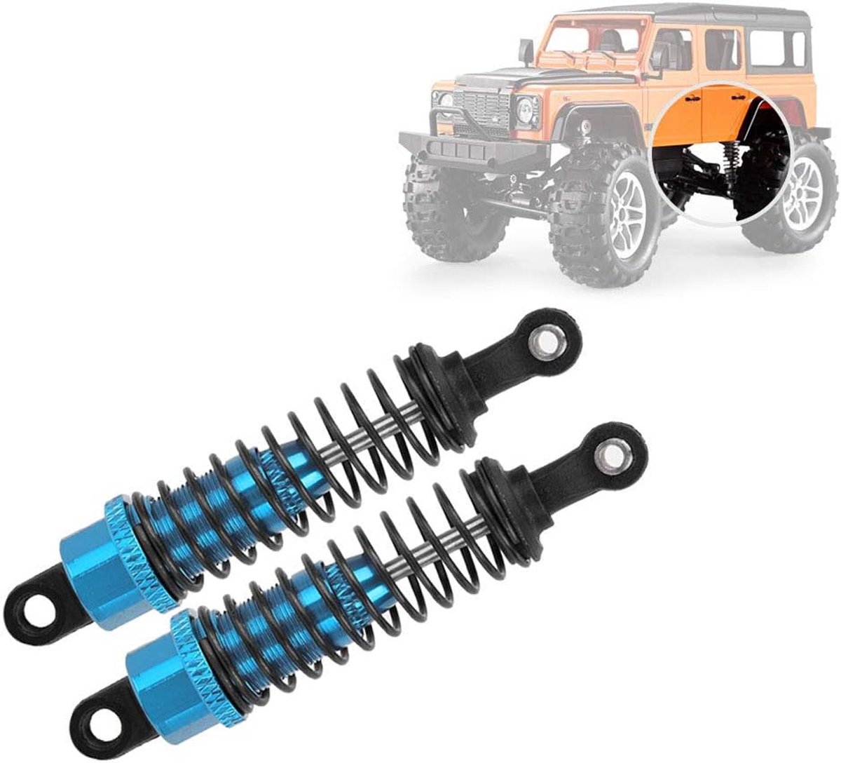 2 STKS 1 16 Afstandsbediening Auto Metalen Schokdemper Demper voor 1 16 RC Auto 70mm Blauw 1 16 Radiogestuurde Auto Vierwielaandrijving Winkelwagen voor en Achter Metalen