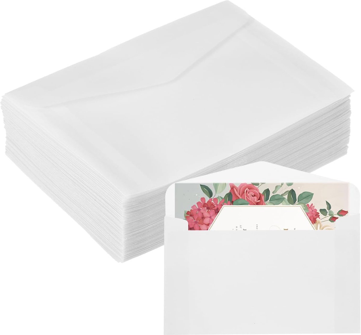 Vellum-enveloppen, 30 stuks, 10 x 15 cm, voorgevouwen vellum-enveloppen, transparant, 53 g/m², voor bruiloftsuitnodigingsaccessoires, bruidsdouche, verjaardagen, wraps