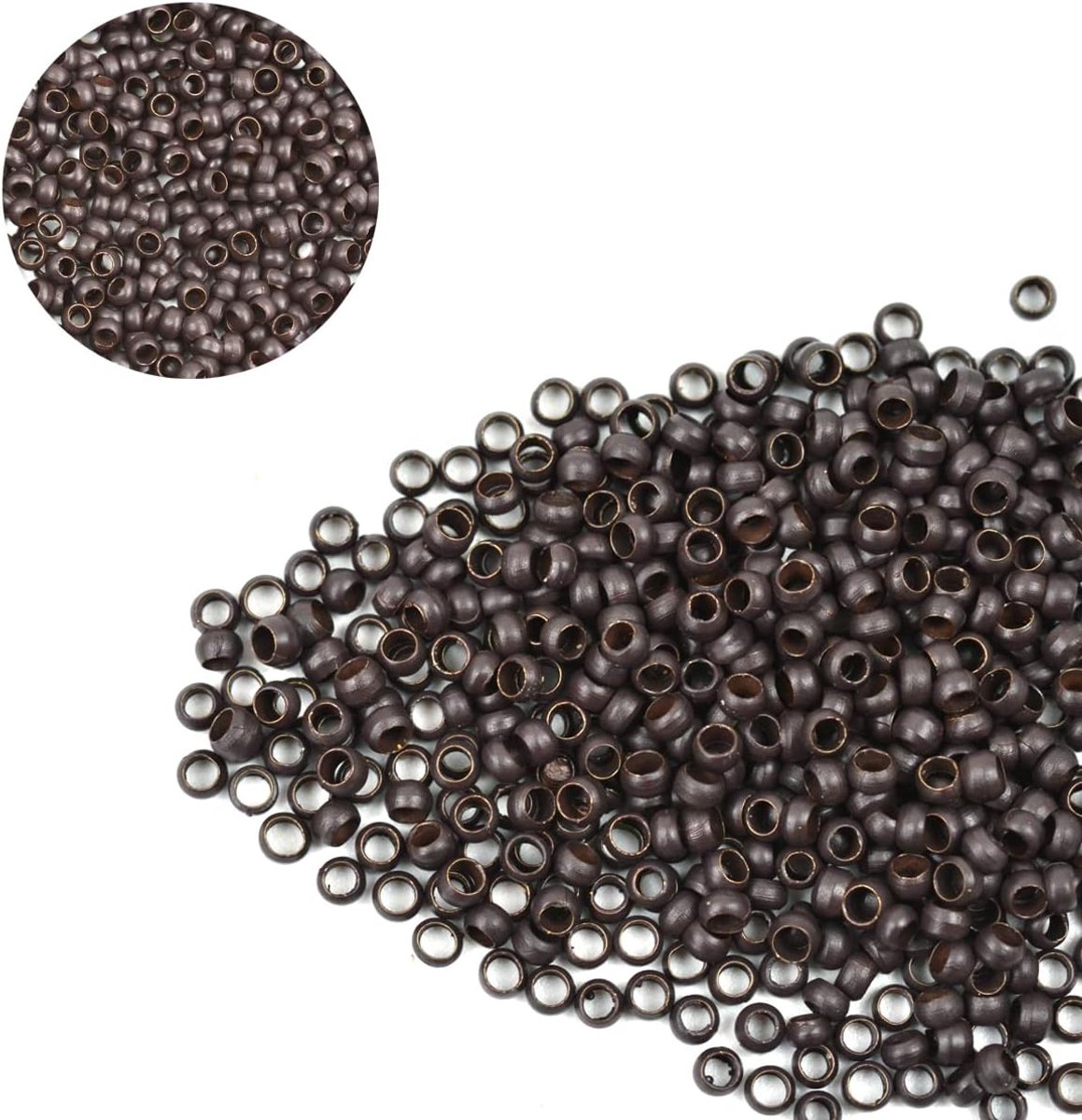 200 stuks 2,5 mm micro-verbindingsringen van koper nanoset voor haarverlenging (donkerbruin)