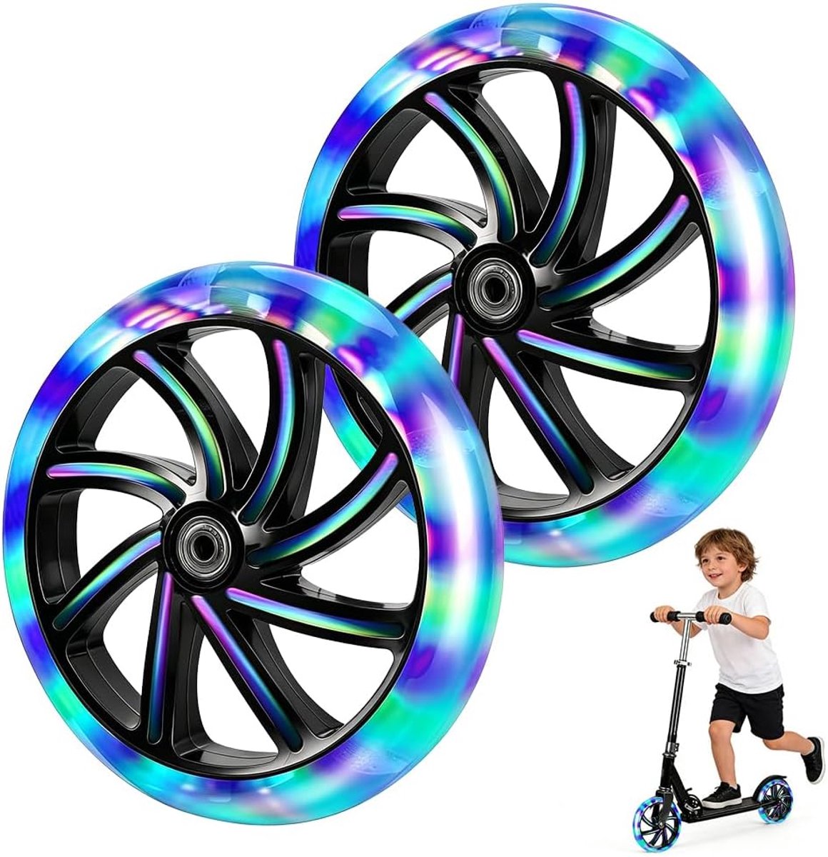 2 stuks scooterwielen, 200 x 40 mm, reservebanden, scooterwielen met ABEC-9-lagers, antislip scooterwielen, stadsscooterbanden, reservewielen voor scooter en cityscooter (zilver)
