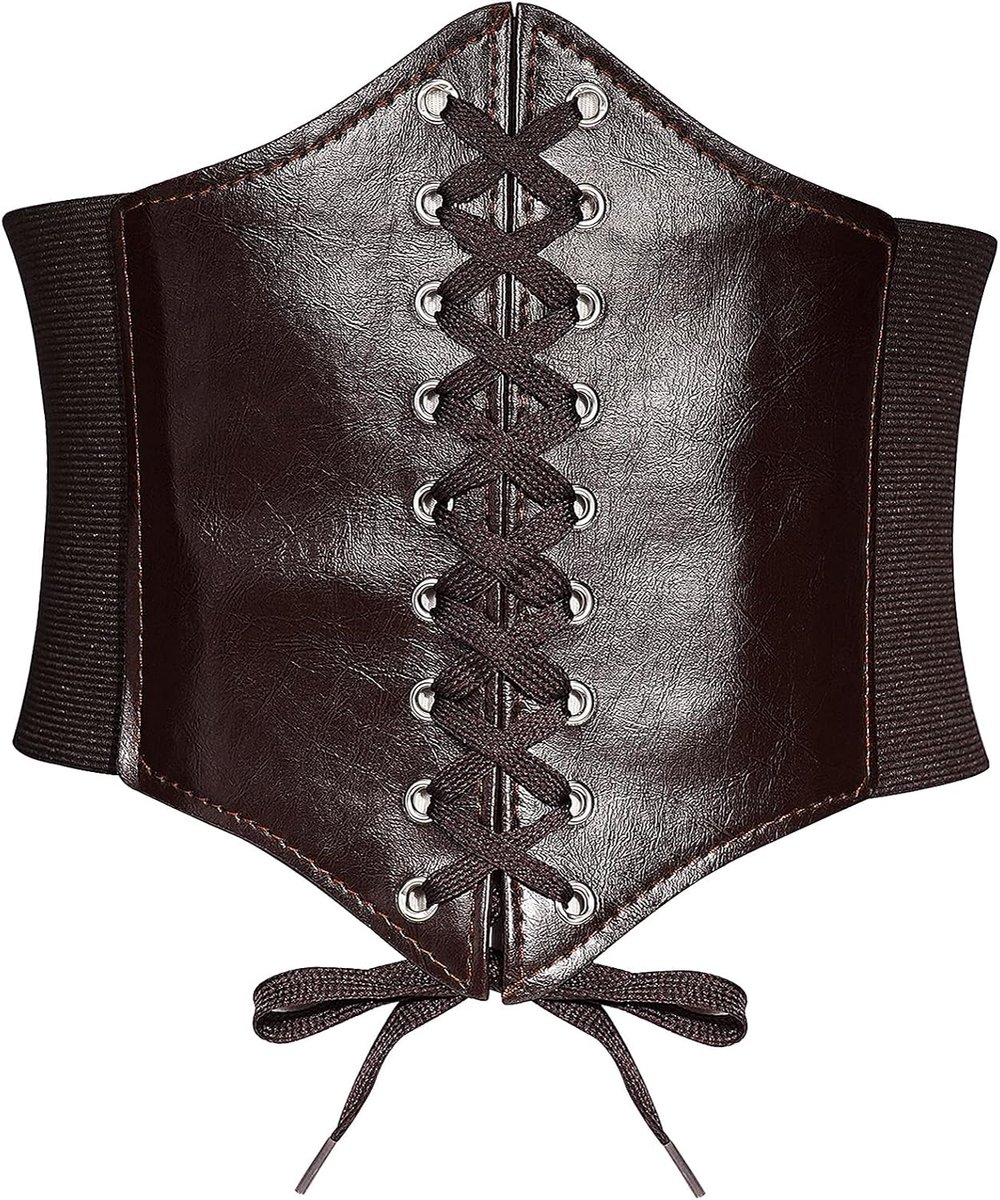 Lederen korset riem voor vrouwen vetersluiting elastische taille riem retro brede cinch riem tailleband voor vrouwen jurken
