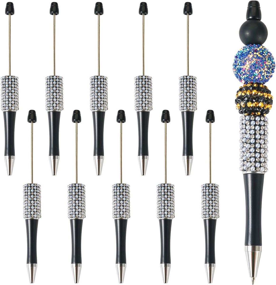 10 stuks diamanten kralen pennen bling strass balpennen kristal parel kralen pennen voor doe-het-zelf pen decoraties school kantoor ambachtelijke benodigdheden, zwart
