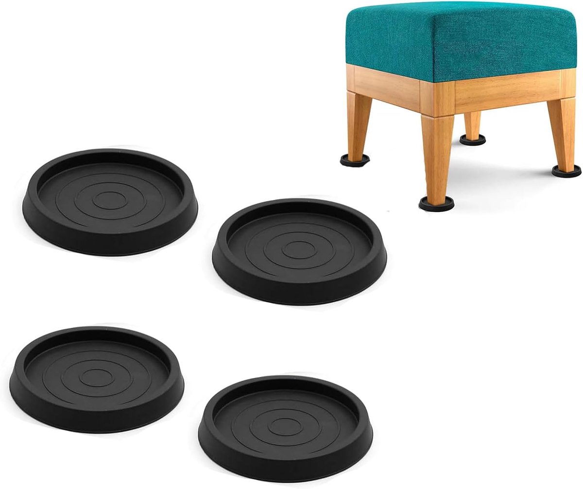 4 stuks 6,4 cm voetbescherming, rond, antislip, van rubber | Stoelkussen, meubelverhoger, antislip, rubber, voor bed, kast, bank, stoel, tafel, zwart
