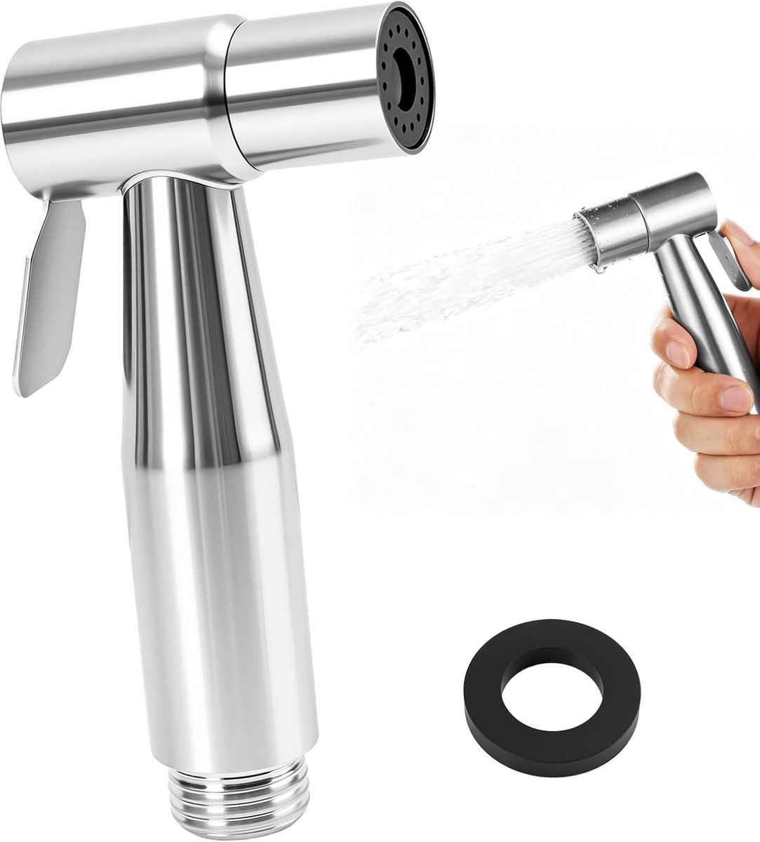 Handdouche van roestvrij staal 304 met G1/2-aansluiting, wc-sproeier voor intieme hygiëne, babyverzorging, huisdierreiniging en badkamerreiniging, handmatige hygiënische douche in zilver