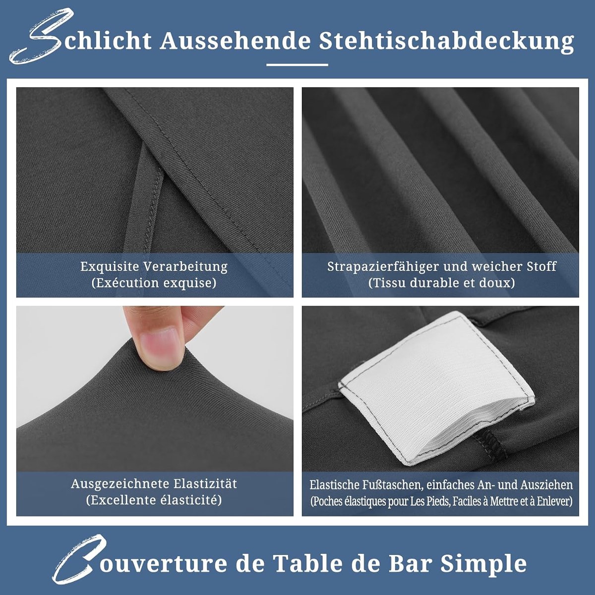 Set van 6 grijze stretch Statafelhoes voor bistrotafels, Ø80-85 cm, spandex stretch tafelkleed, versteviging in het voetgedeelte, voor bruiloft, banket, bartafels (80 x 110 cm, donkergrijs)
