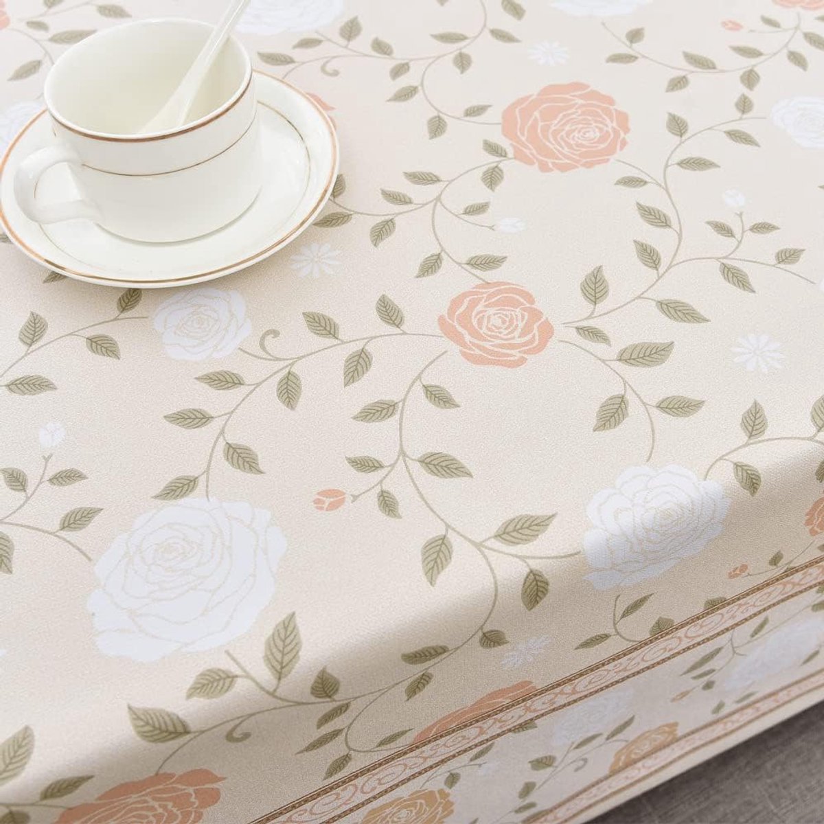 Tafelkleed van pvc, rechthoekig, roze, 185 x 137 cm, Boheems, voor eettafel en keuken