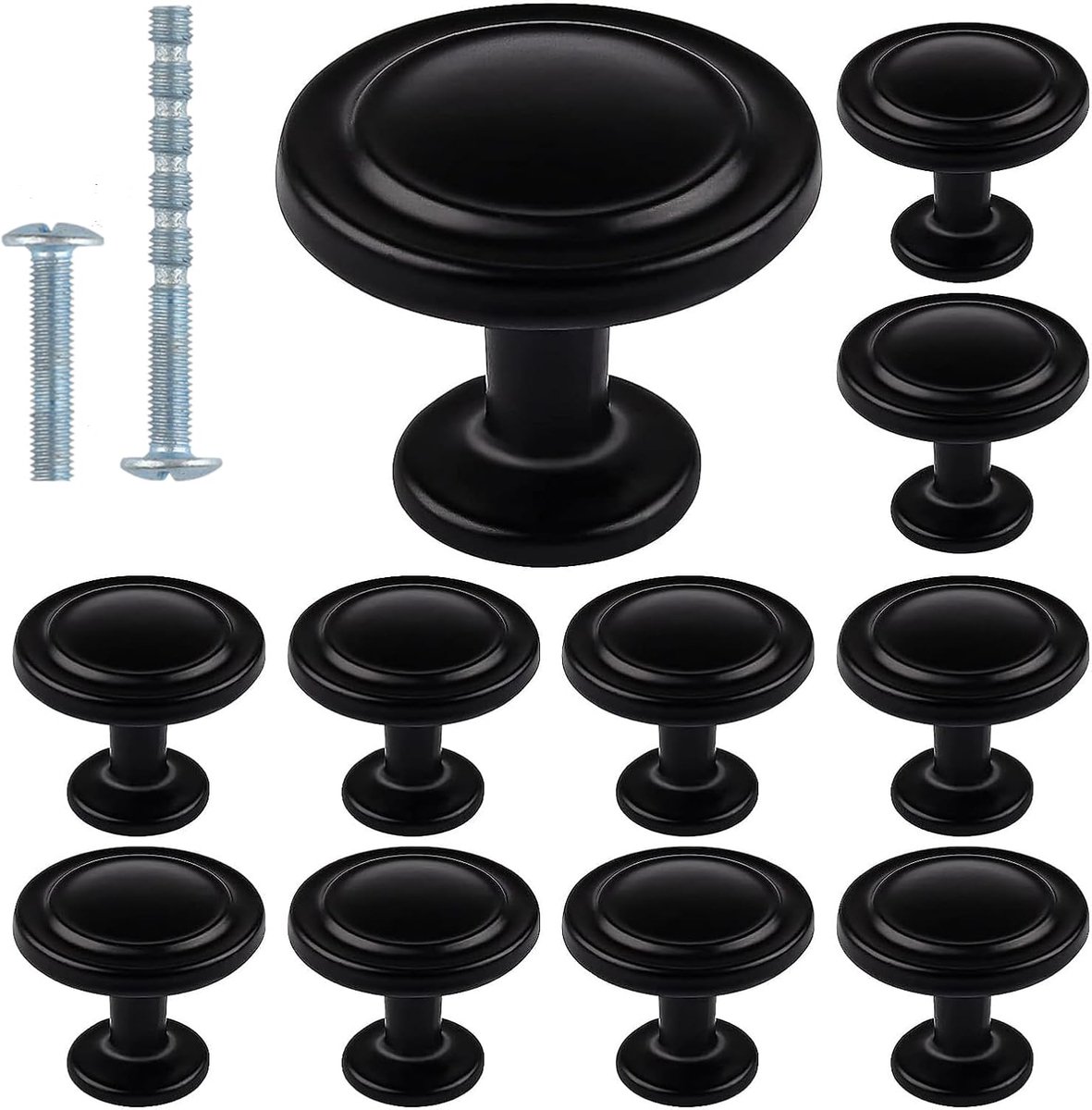 Zwarte keukenkastknoppen 1-1/4 inch ronde ladehandgrepen enkele gat kastknoppen voor dressoirladen badkamerkast hardware - 10 stuks